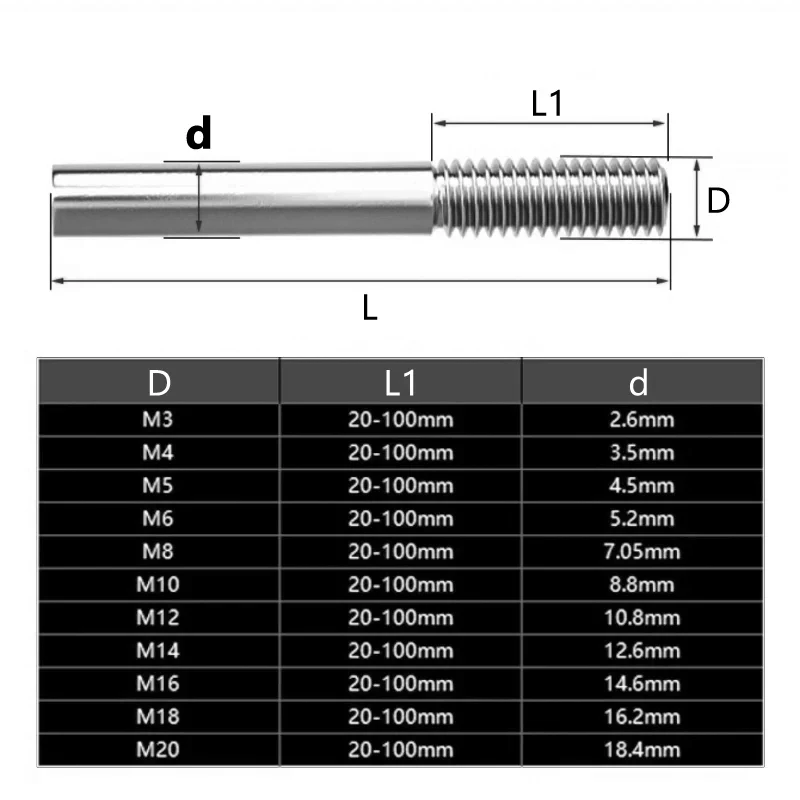 Weiyi M5 M6 M8 Single End Thread Rod 304 Stainless Steel Half Thread Single Threaded Rods less Bolt Screws