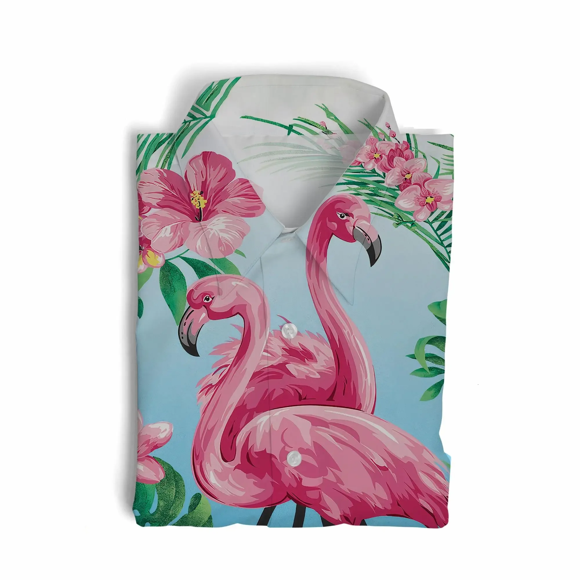 Camisa hawaiana de manga corta con estampado de flamenco Jumeast, gráficos de flores de hibisco, camisas Aloha, ropa informal holgada Tropical para hombre