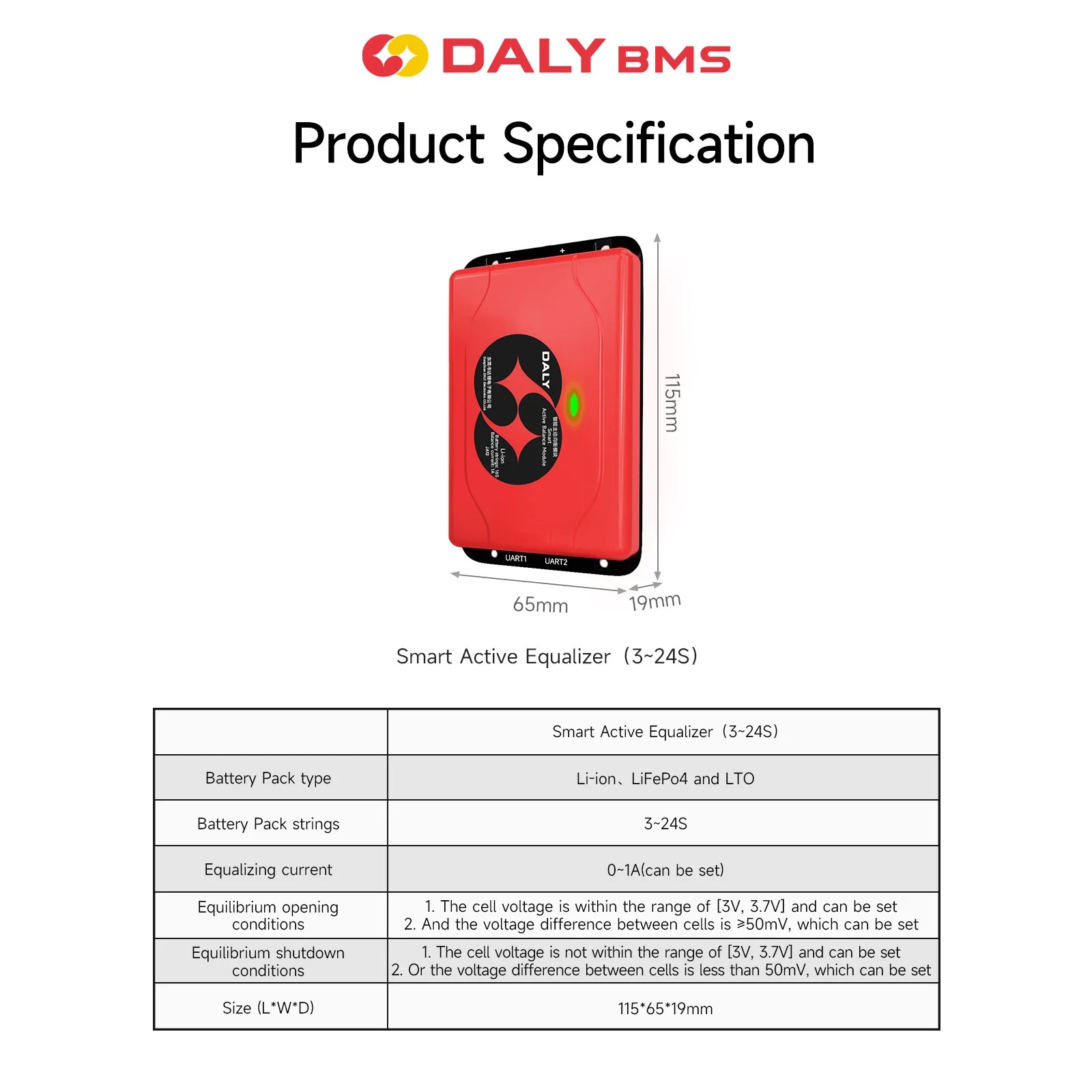 Daly Bms Balancer 4S 8S 16S For Lifepo4 3S 7S 10S 13S 14S 17S 20S For Li-ion Equalization current 1A For Lithium 18650 Battery