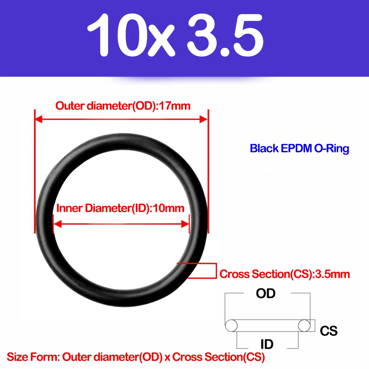 WD CS 3.5mm,EPDM O Rings Outer Diameter 10-400mm Acid and Alkali Resistance Water Resistance Friction Resistance Wire Diameter