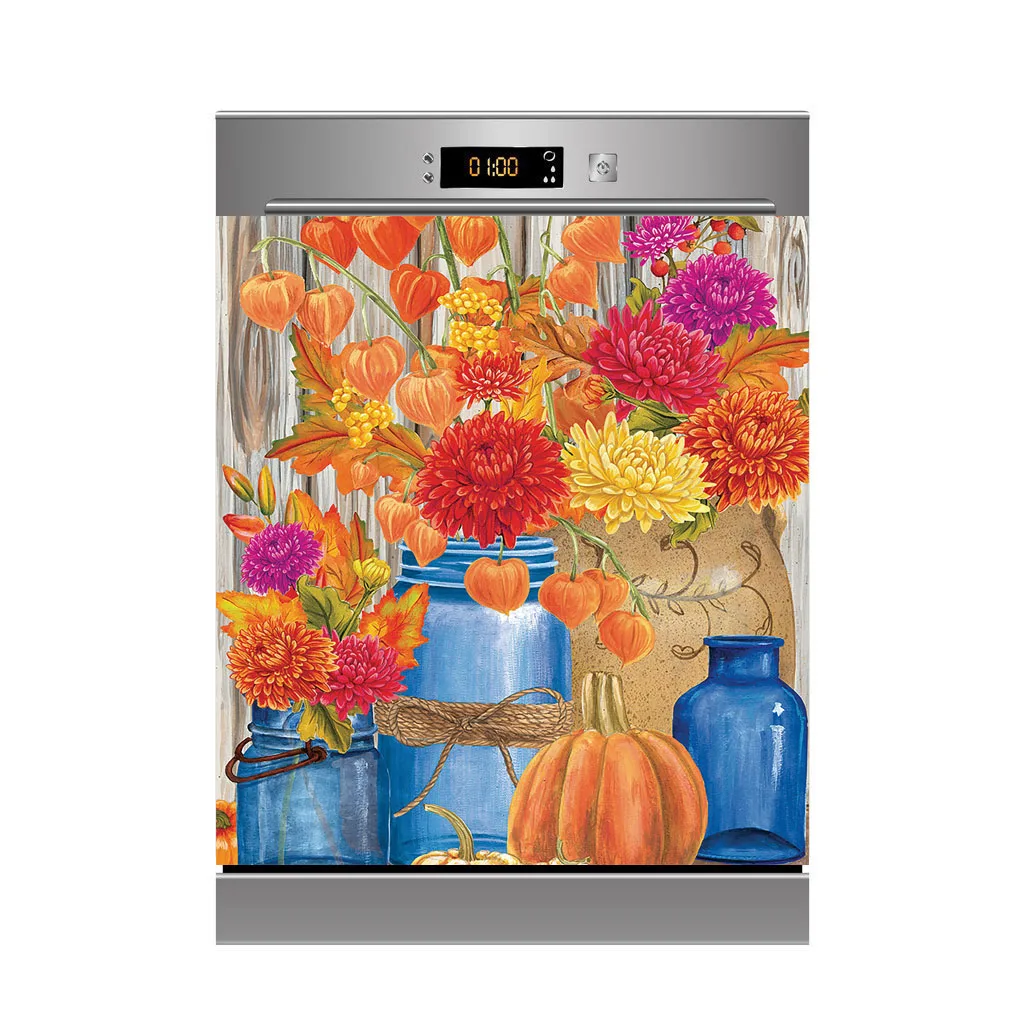 Potted Flower Sticker For Dishwasher Self Adhesive Waterproof Removable Wallpaper Kitchen Wall Cabinet Door Sticker Custom Size view 2