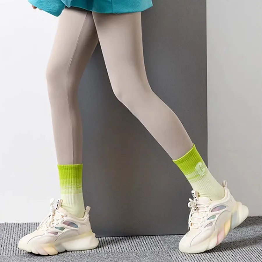6pair Women Gradient Cotton Socks Mid-Calf Cute Korean Style Legging Sock Contrast Color Comfortable Foodwear Stylis Streetwear