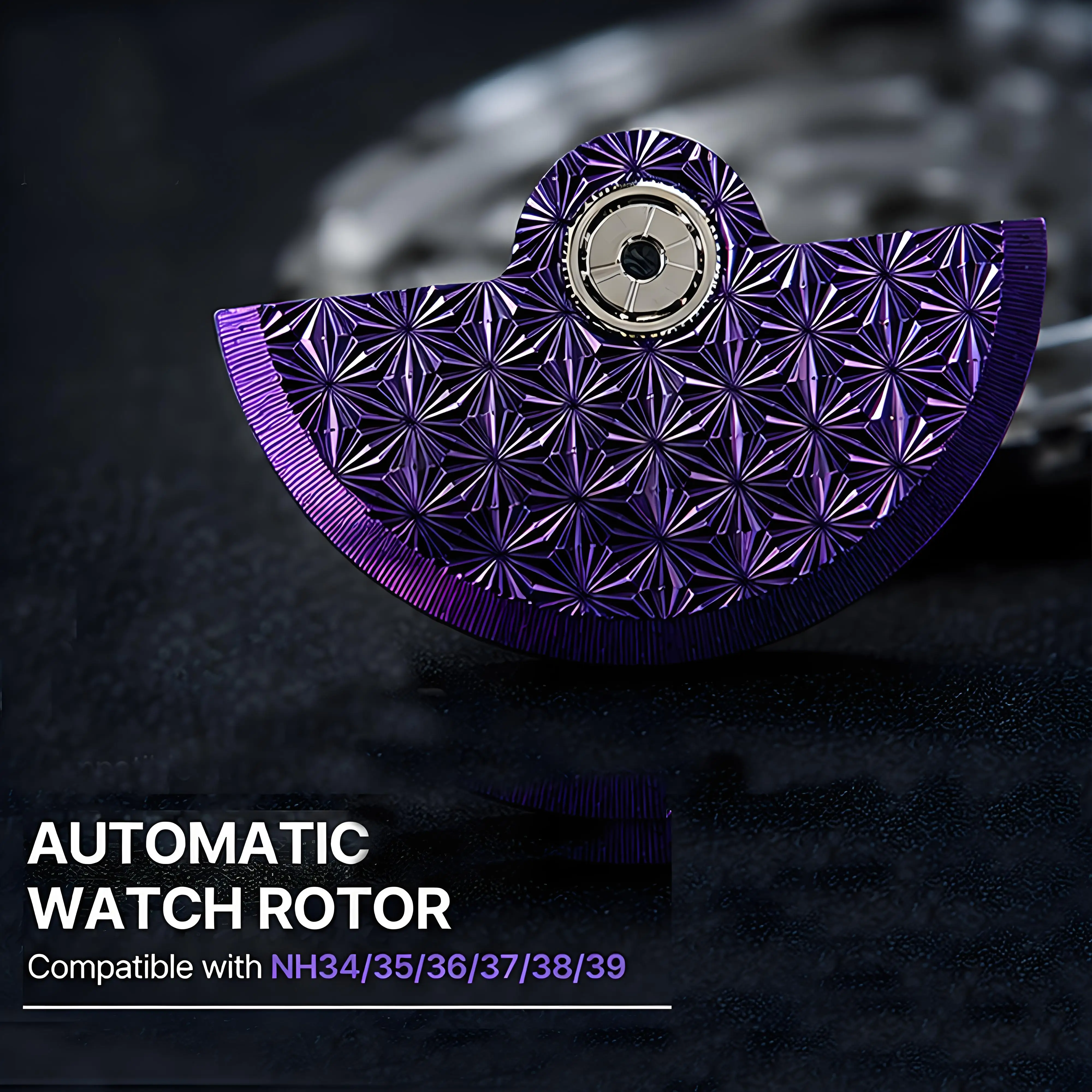 Automatic Watch Rotor Oscillating Weight Hammer,Geometric Engraved Mod Part For NH35 Movement,Multi‑Color Watch Repair Accessory
