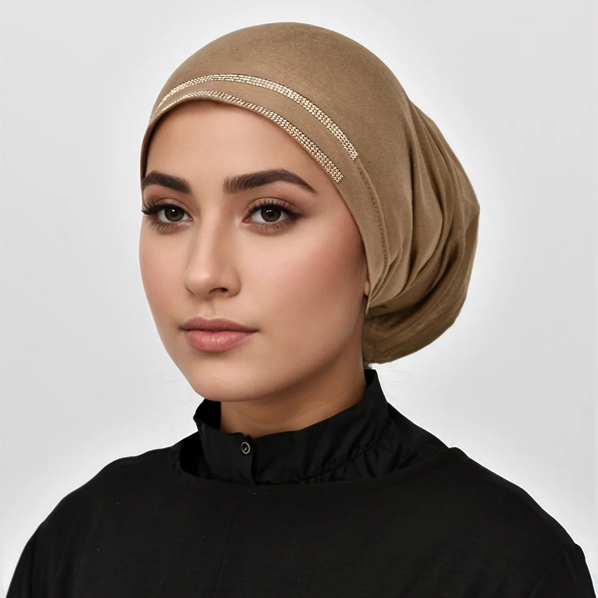 

Muslim Women Rhinestone Jersey Underscarf Tube Caps Undercap Inner Hijab Bone Hat Turban Islam Femme Bonnet Headband Solid Color
