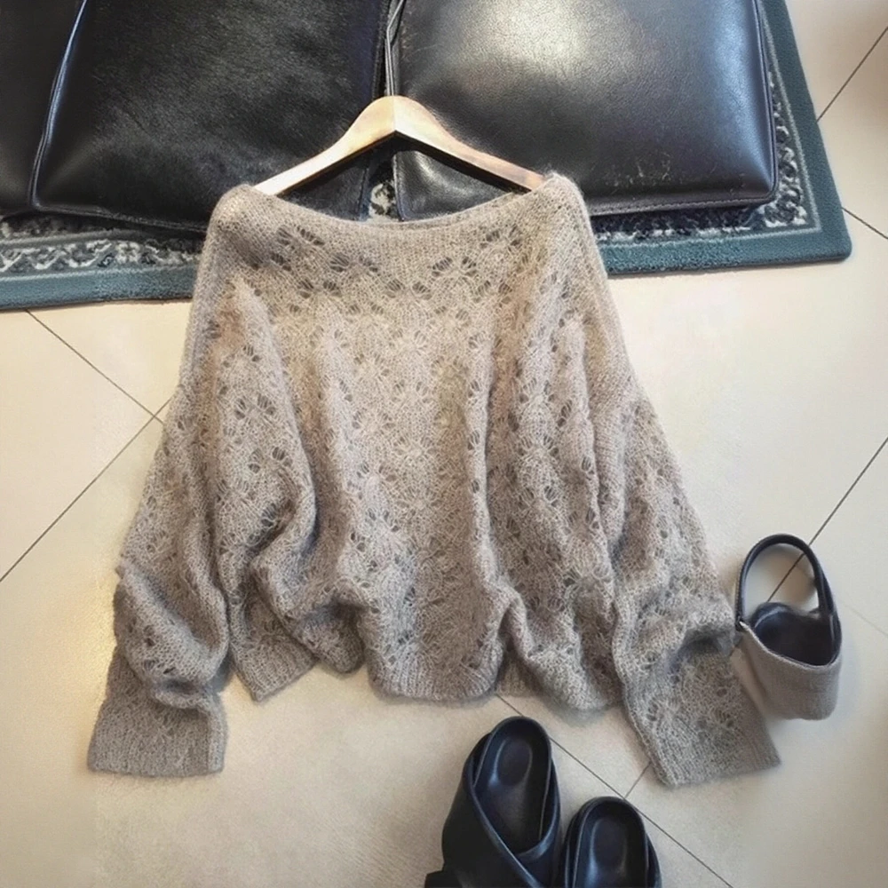 

Женский свитер с длинным рукавом и v-образным вырезом, однотонный, в корейском базовом стиле для осенне-зимней повседневной носки