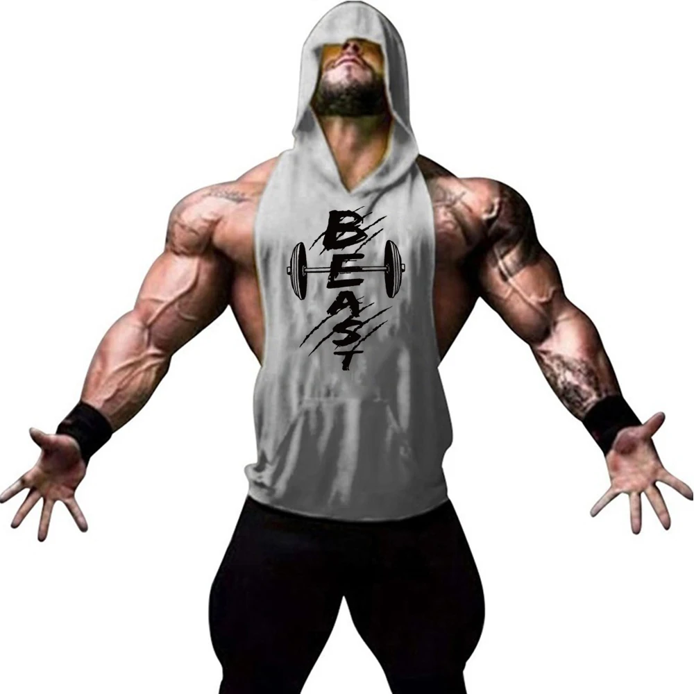 New fashion cotton sleeveless shirts gym hooded tank top men Fitness Vest Beast Bodybuilding singlets workout tanktop men