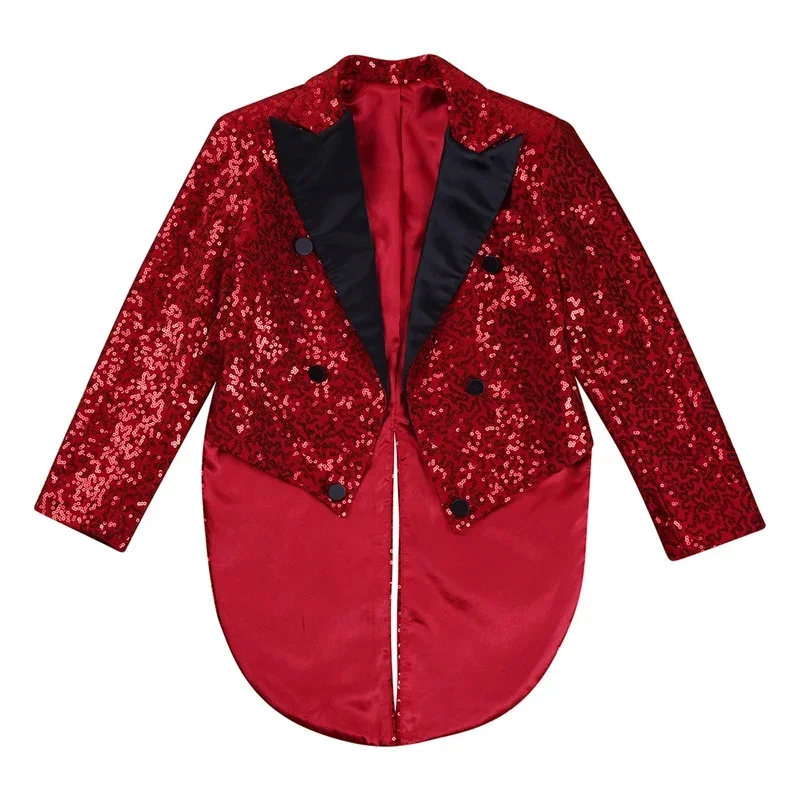 Abrigo de lentejuelas para chico, chaqueta de baile de Jazz, solapa brillante de satén, chaqueta de manga larga con frente abierto, trajes RaveParty Magic Show Outfit