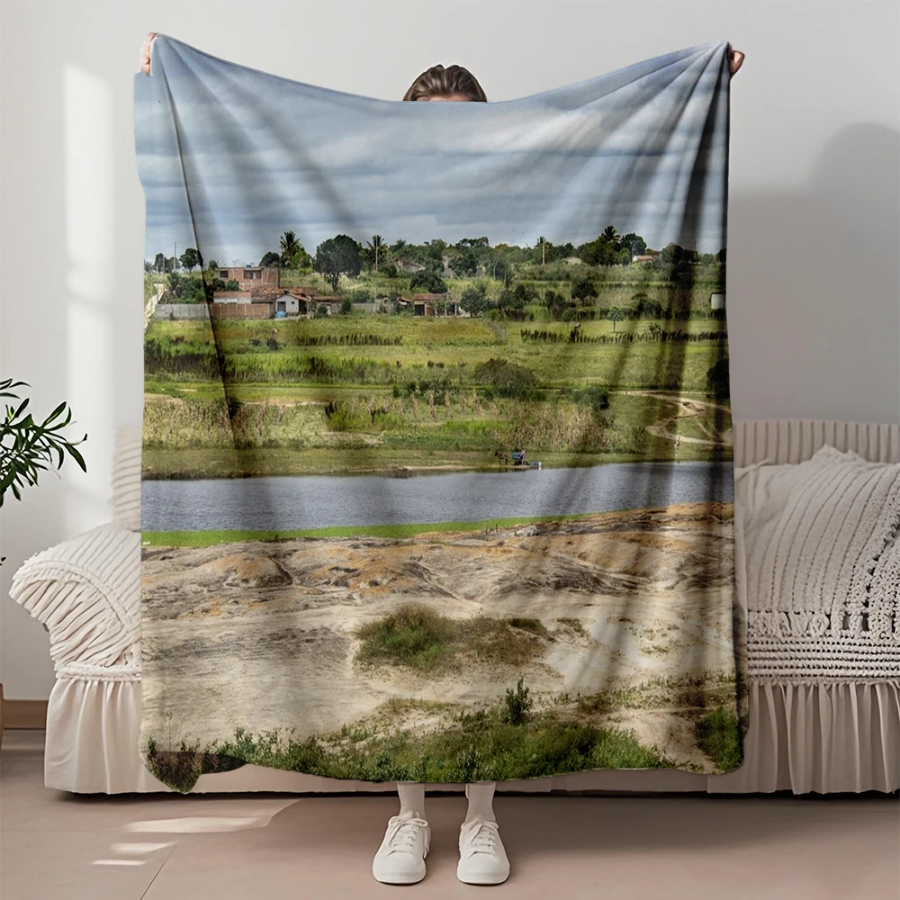 

Cozy Flannel Cozy Blanket Lake In The Village Vintage Hospitality Bedding Knit Throw Featuring No-shedding Fade-resistant