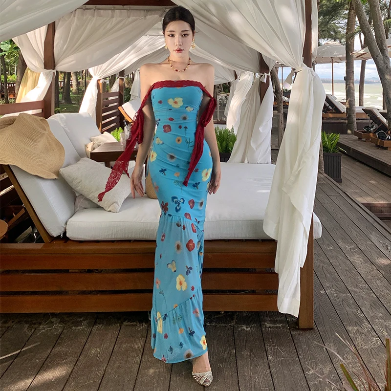 تنورة Loween Beachside عالية الخصر Fi-Tail Dr من البوليستر المتين بكتف واحد للشمس والسفر Sle Important Ocns #1