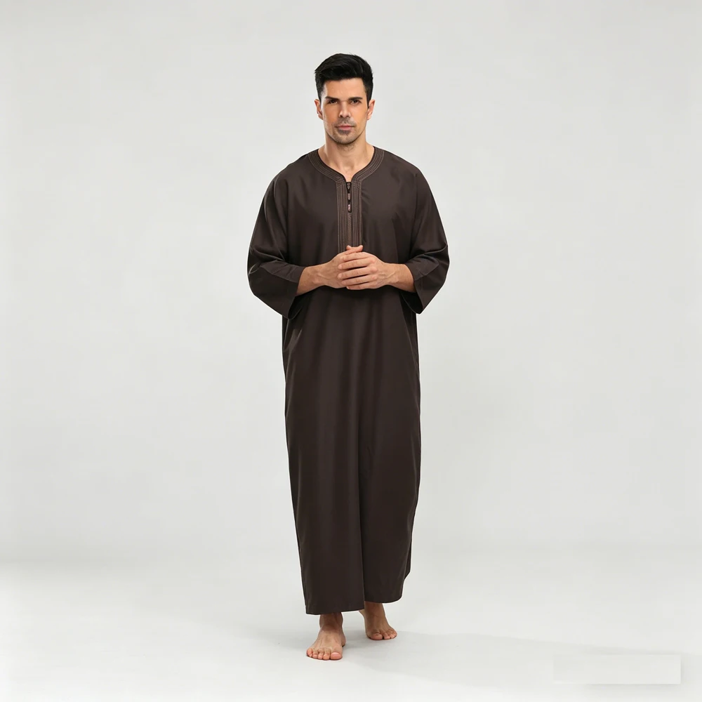 

New Muslim Men Long Sleeve Pullover Dress Abaya Daffah Jubba Thobe Pakistan Saudi Arab Kaftan Islam Clothing Prayer Robe Outfit