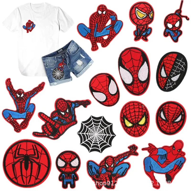 15pcs Spiderman DIY Icon Ironing Patch Anime Figure Yoshi Wario Bowser Applique Embroidery Accessories Clothes Patch