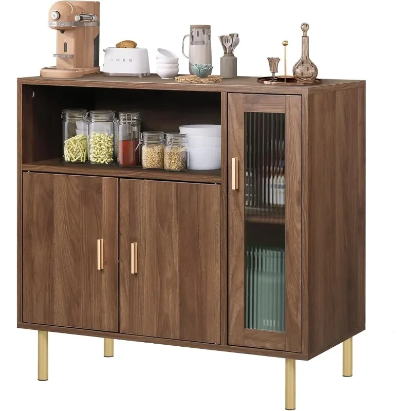 Storage Cabinet Credenza Sideboard Buffet Cabinet with Glass Doors Free Standing Accent Entry Cabinet