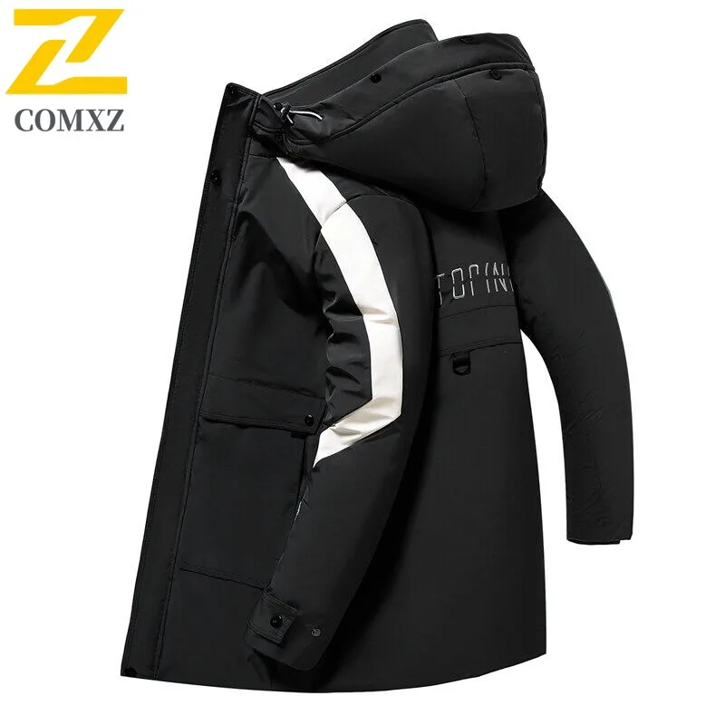 COMXZ 2025 Men Padded Jacket Stylish Hooded Walk Cold-Resistant Feature Ski Trip Parker Coat Street Premium Design Puffer Jacket