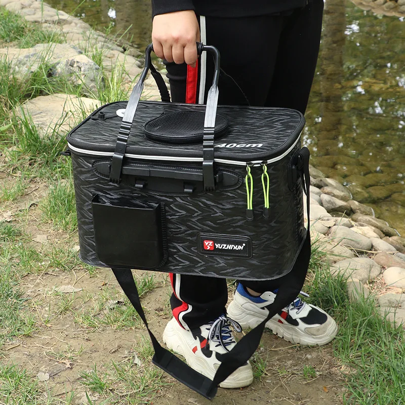 Cubo de Pesca plegable con tanque de peces EVA más grueso, caja de almacenamiento de peces multifuncional, equipos Para Pesca y Camping