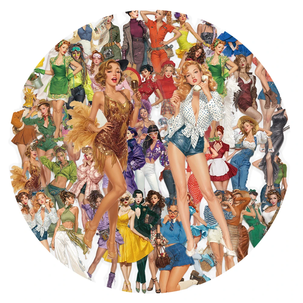 

10/30/50pcs Retro Pop Style Girl Stickers Transparent Vintage Sexy Poster Pin up Girls Decals Luggage Phone Guitar Sticker Toys
