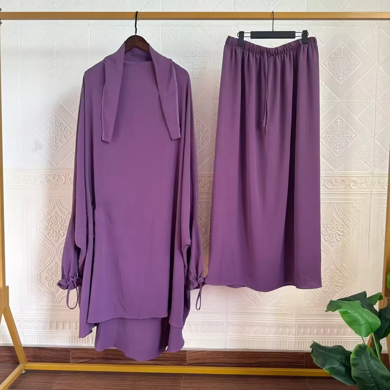 Jilbab Ramadán Eid Ropa de oración para mujer, Islam Khimar, Hijab Abaya y falda, trajes musulmanes, bata de Dubai, conjunto de 2 piezas