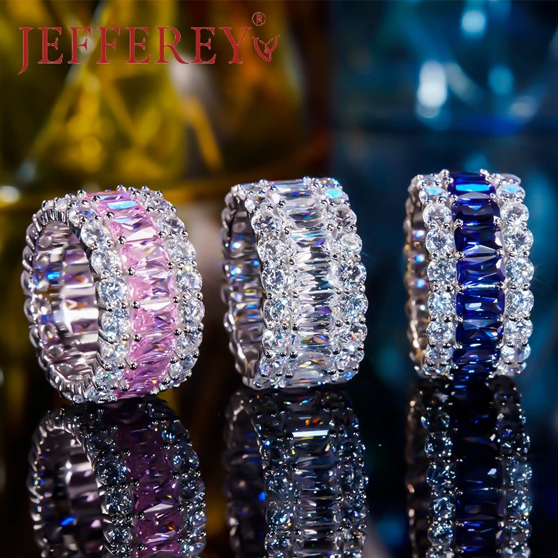 

925 Sterling Silver Moissanite Diamond Women Ring Inlaid Pink White Blue Gemstone Wedding Band Couples Luxury Party Jewelry Gift