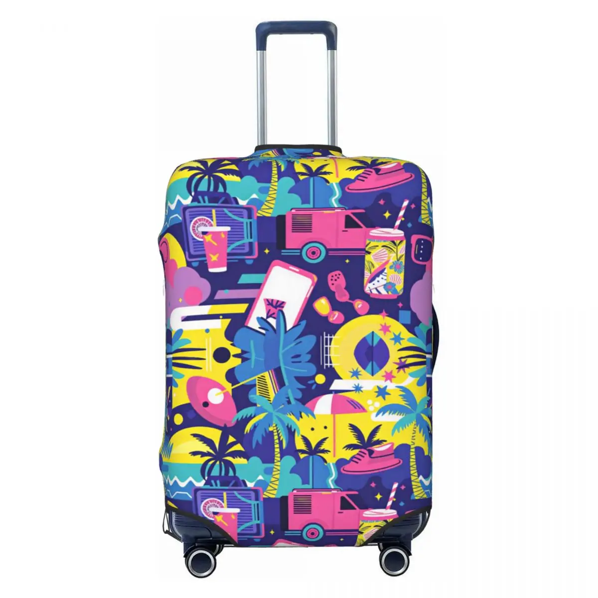 90s Retro Tropical Road Trip Pattern Travel Luggage Cover Dust Proof Suitcase Cover Protector Fit 18-32 Inch