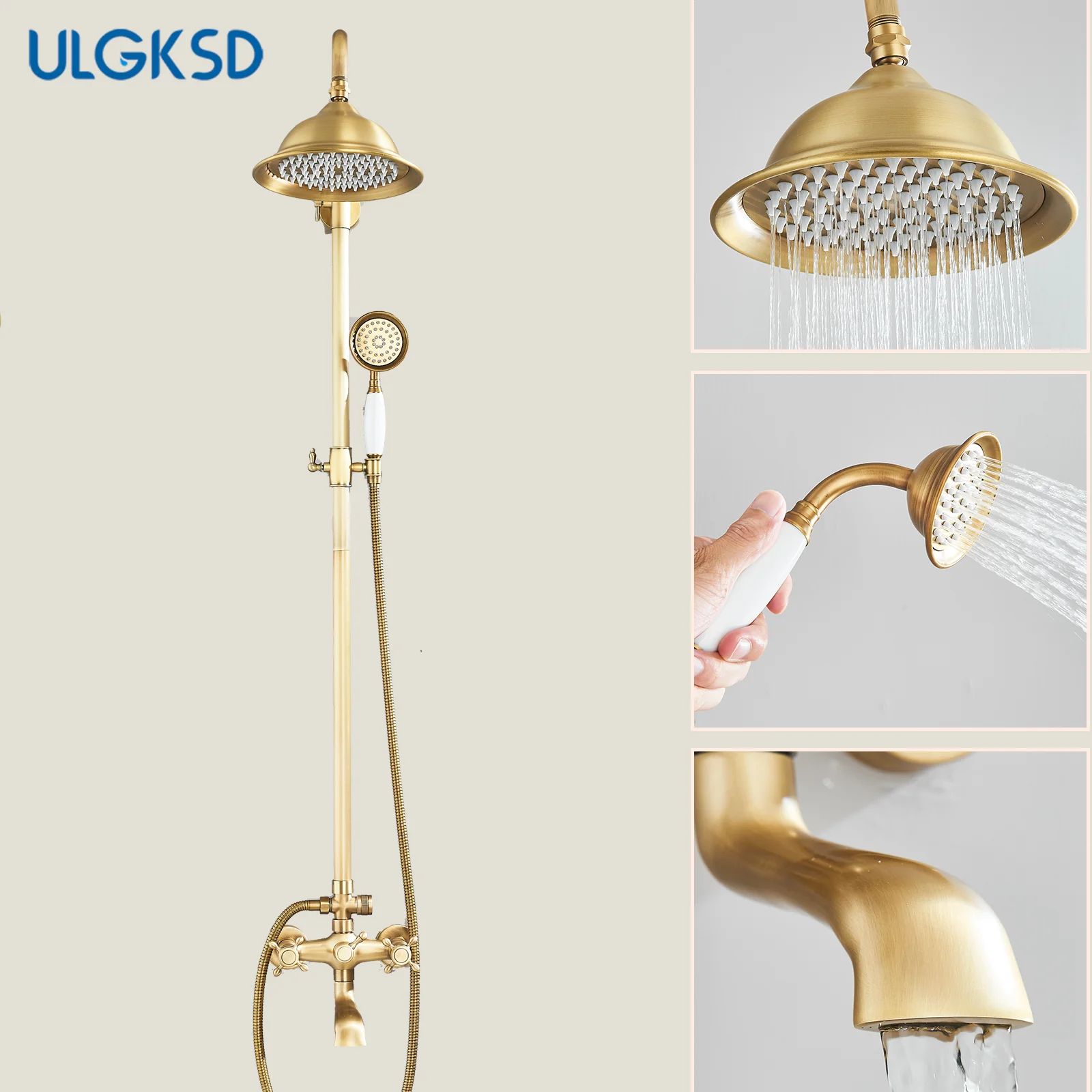 

Антикварный медный смеситель для душа в стене с дождевой водой, смеситель для ванной комнаты в стиле ретро, черная латунь, три выхода воды, смешанная вода для горячей и холодной воды