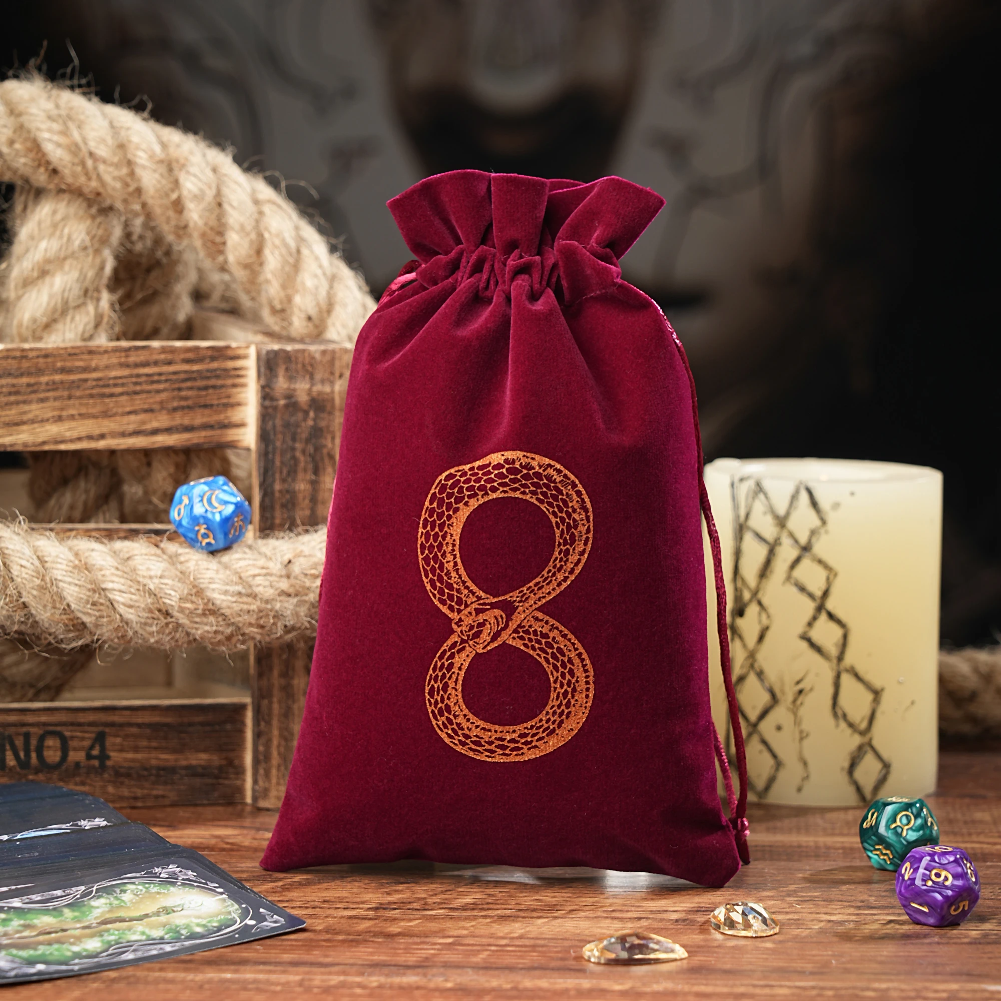 1pcs Velvet Snake Tarot Storage Bag Board Game Cards Embroidery Drawstring Package Witchcraft Supplies for Altar Tarot Pouch