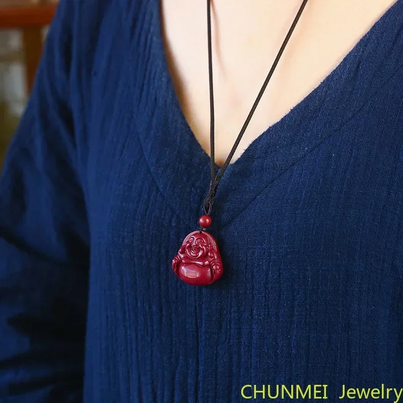Raw Cinnabar Maitreya Buddha Pendant Big Belly Laughing Buddha Necklace Pendant Purple Gold Sand Buddha Statue Cinnabar Jewelry view 3