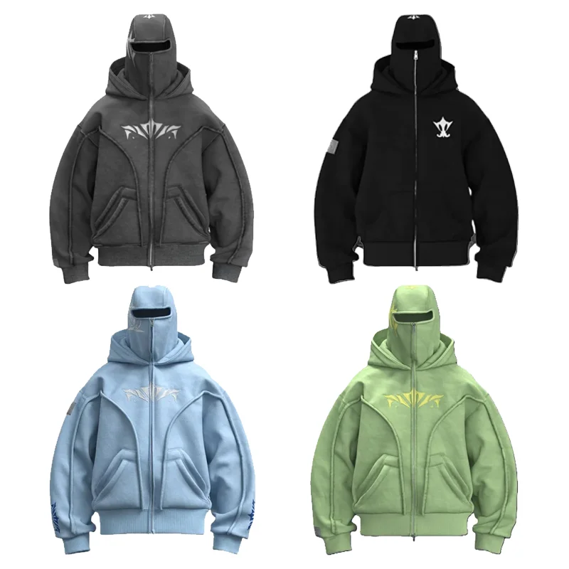 

Y2K Zip up Hoodie Retro Double Hat resistant Embroidered Oversized Hoodie Sweatshirt Casual Men Women Hip hop Fashion Streetwear