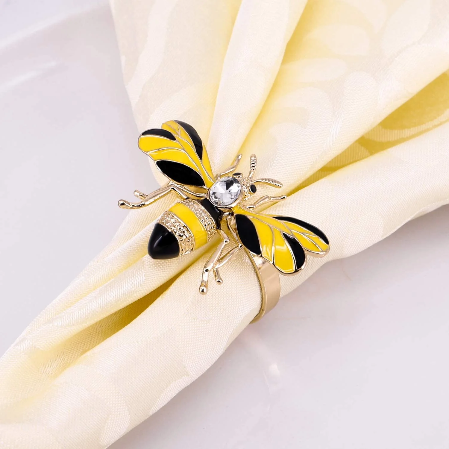 A19F-Set Of 10 Bee Napkin Buckle Napkin Ring Alloy Insect Diamond Buckle Paper Towels Napkin Holder