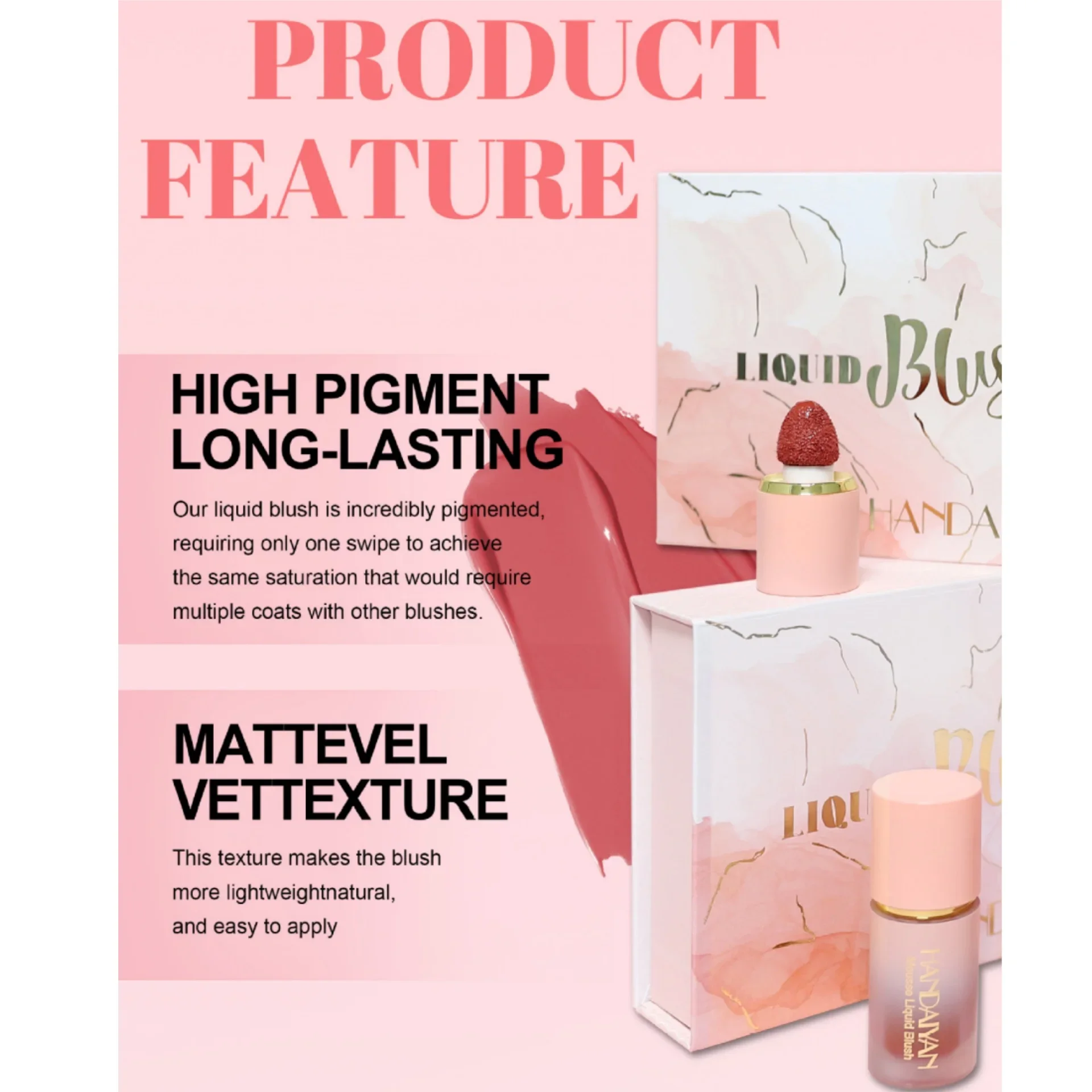 HANDAIYAN Liquid Blush Set Long Lasting Makeup with Sponge Tip Blusher Pearlescent Matte Contouring Easy To Color Liquid Blusher