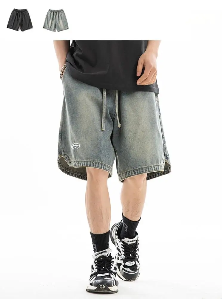 

Мужские джинсы Waed American Retro High Street прямого кроя, свободные, широкие, в стиле хип-хоп, летние шорты до колена