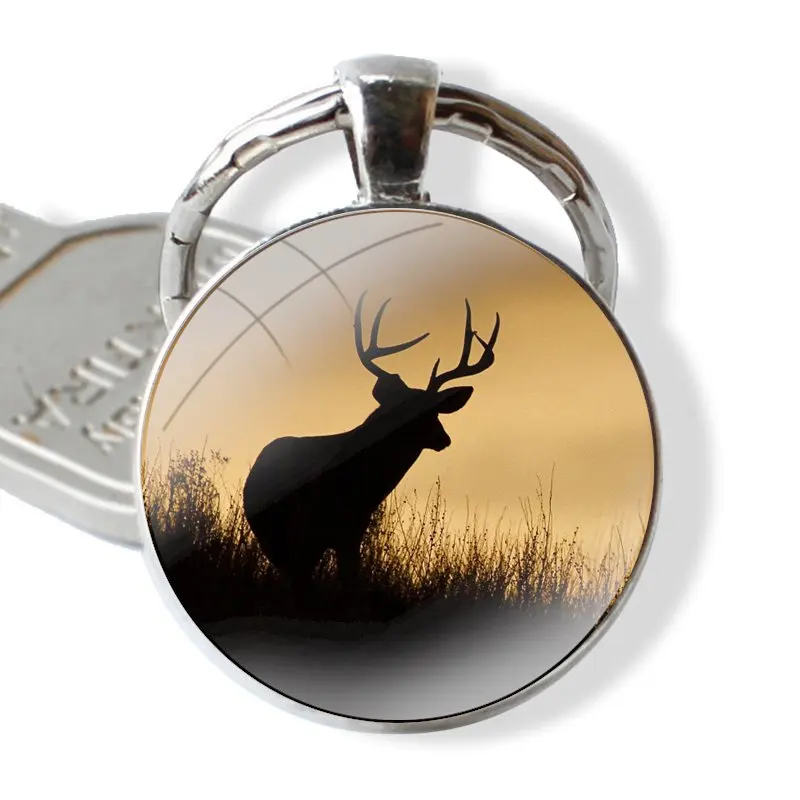 25mm Glass Cabohcon Keychain Key Rings for Women Men Jewelry Gift Browning Hunting Deer