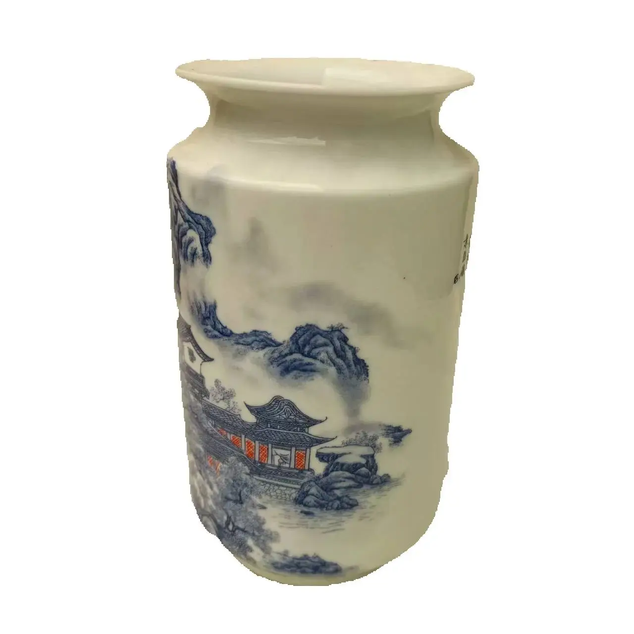 Chinese Old Porcelain Blue and white glazed vase with red landscape patterns Traditional Decorative Floor Standing  collectibles