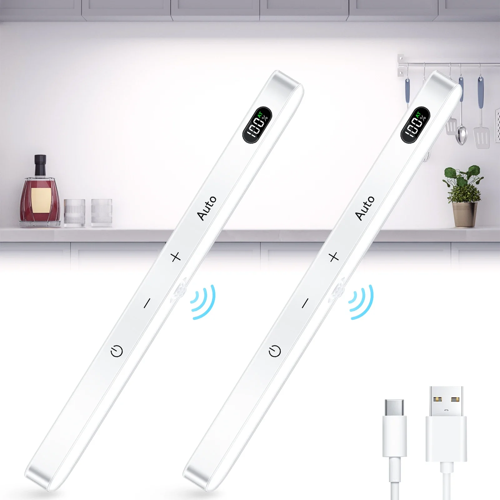 

Under Cabinet Lights Rechargeable Battery Display 60 LED Touch Light Bar Motion Sensor Light Closet Light Night Lights