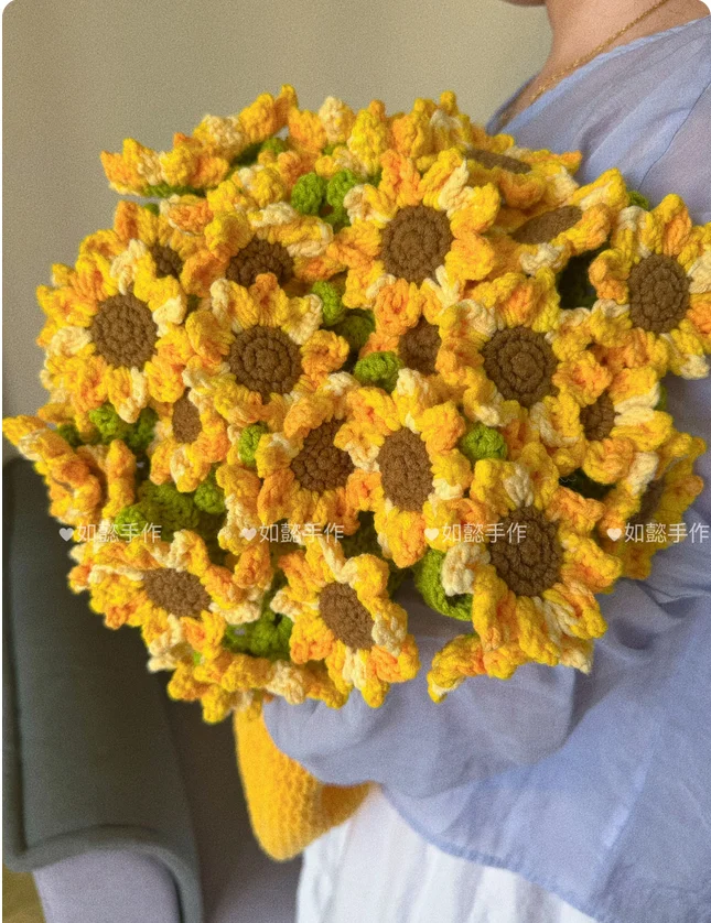 

Finished sunflower bouquet blanket crochet DIY material kit, handmade knitted wool gift for girlfriend or best friend.