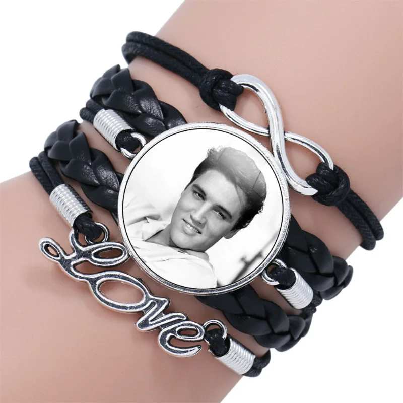 New Elvis Bracelet for Men Women Singer Star Poster Handmade Multilayer Leather Bangles Fans Souvenirs Gift