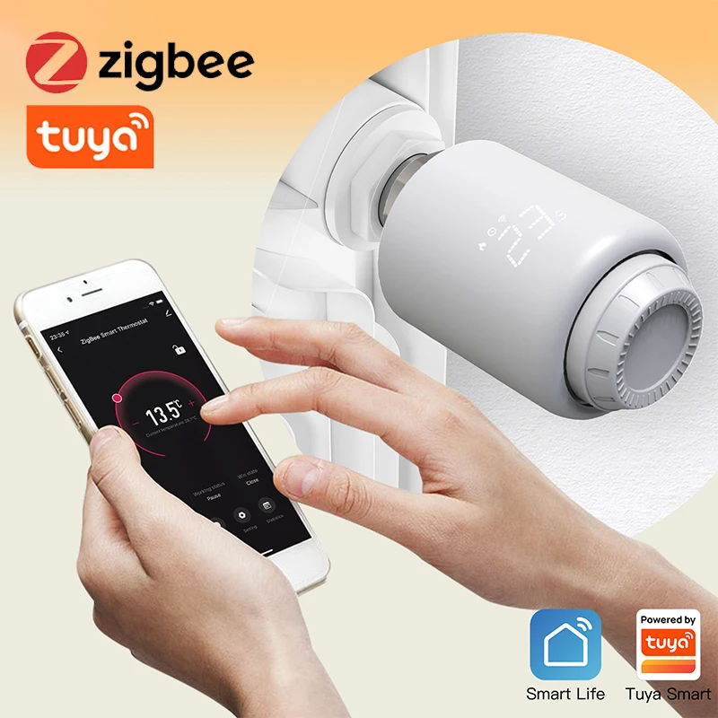 

Умная термостатическая головка, привод клапана радиатора Zigbee TRV, привод радиатора, регулятор температуры нагрева, приложение Tuya Smart Life