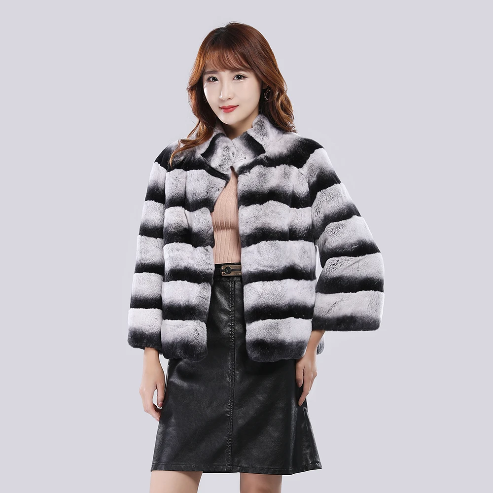 Real Fur Coat Women Luxury Chinchilla Colour Fur Coat Short Real Rex Rabbit Fur Coats For Women Warm Winter Best SellerReal Fur