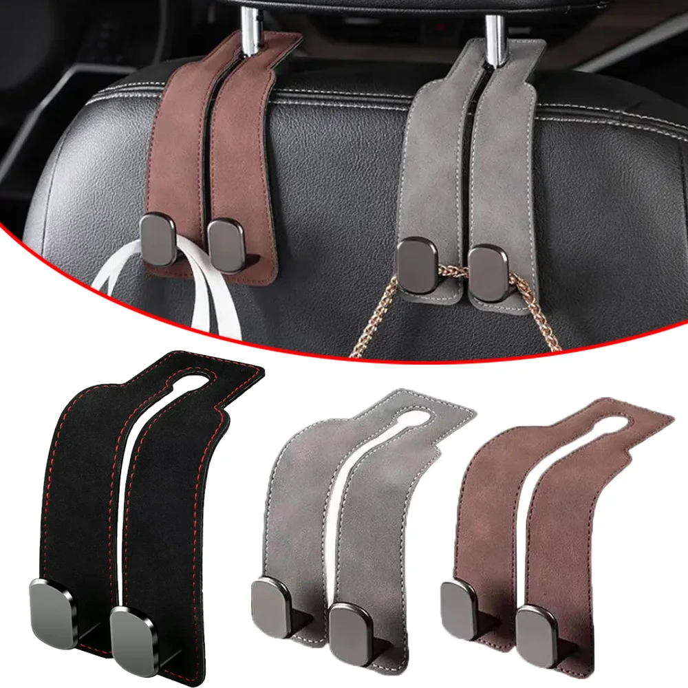 Quality 2 in 1 Car Headrest Hook Premium Suede Rear Seat Hanging Dual Hook 20KG Large Load-Bearing Alloy Hook Hanger Universal