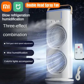 샤오미 더블 헤드 스프레이 에어컨 선풍기, USB 충전식 데스크 에어 쿨러, 사무실 가정용 리모컨 포함 야간 조명, 3 단