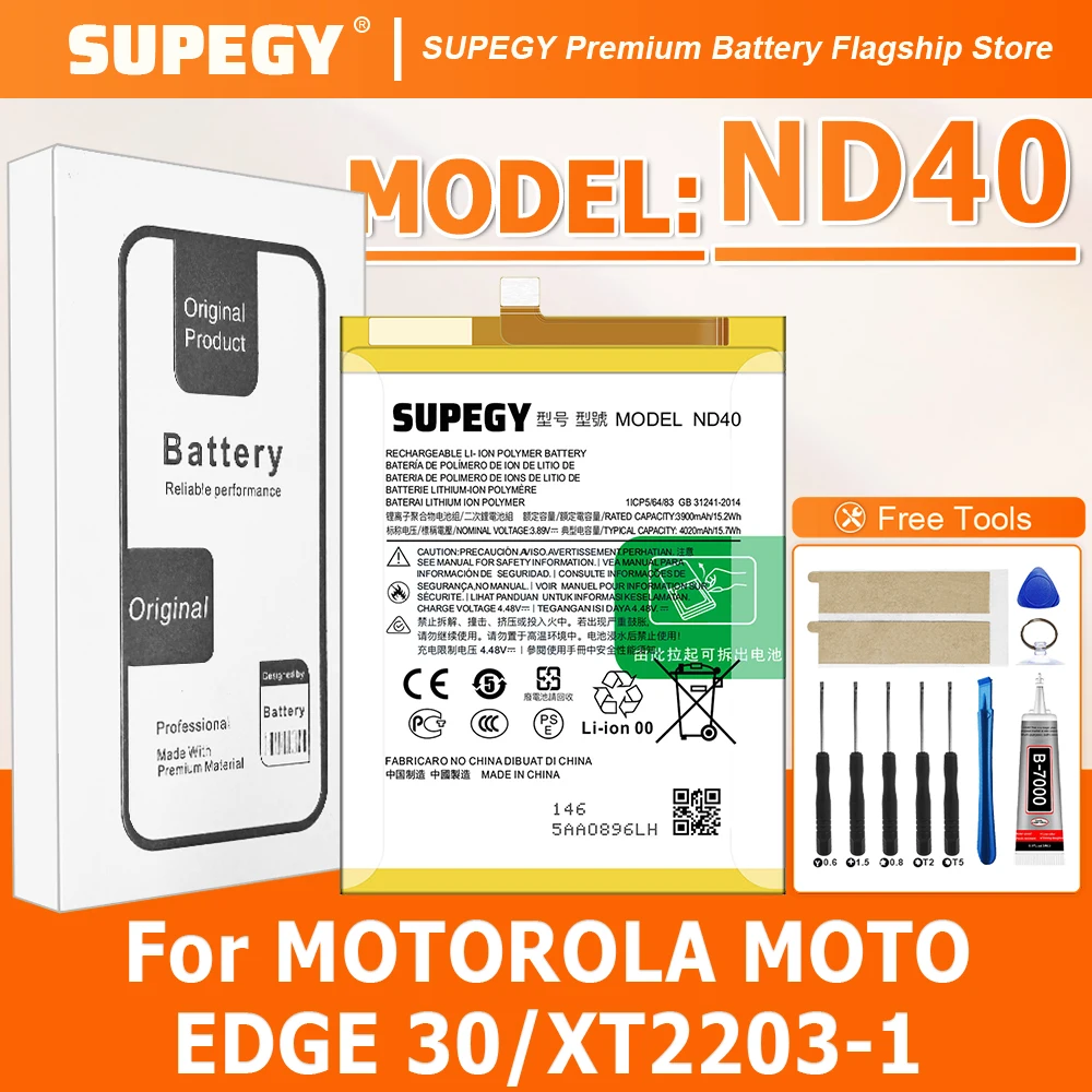 100% New High Quality ND40 Battery For MOTOROLA MOTO EDGE 30/XT2203-1 Replacement Battery Bateria+Free Tools