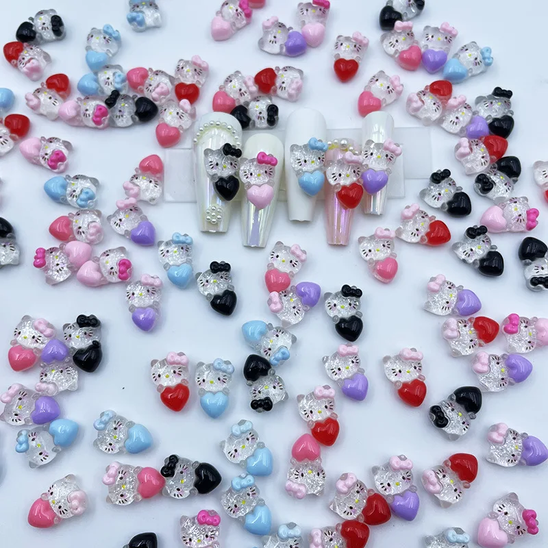 20pcs Sanrios Hello Kitty Diy Nail Art Decoration Kawaii Cartoon Girls 3d Ransparent Love Anime Nail Tips Accessories Gifts Toys