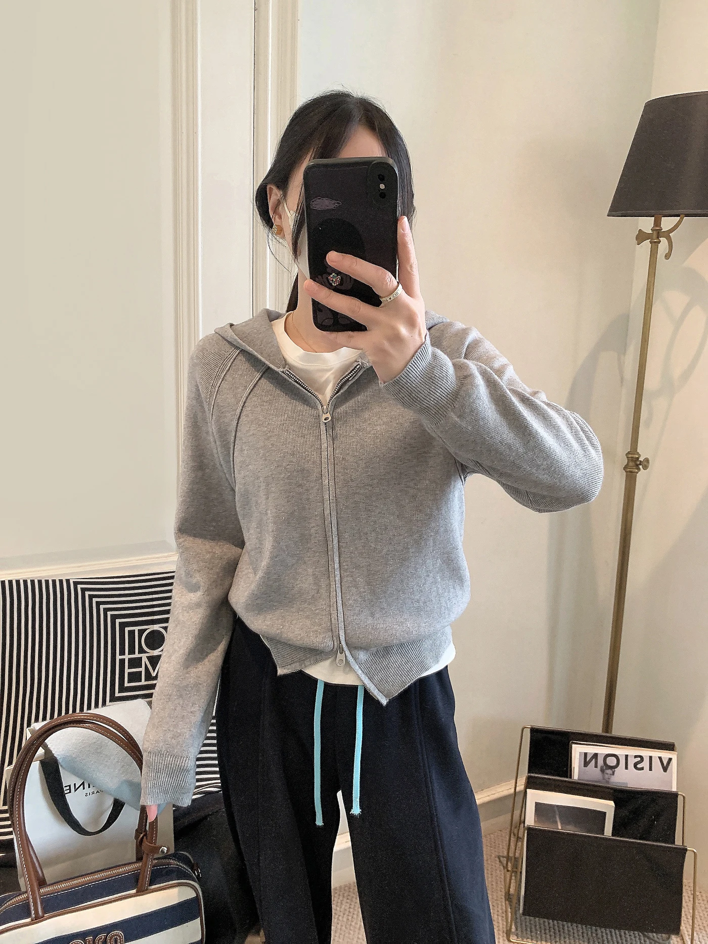 

Korean Sle Knitted Hooded Cardigan Women's Faion Double Zipper Sweater Jaet Spring 2026 Soft Long Sve Breathable