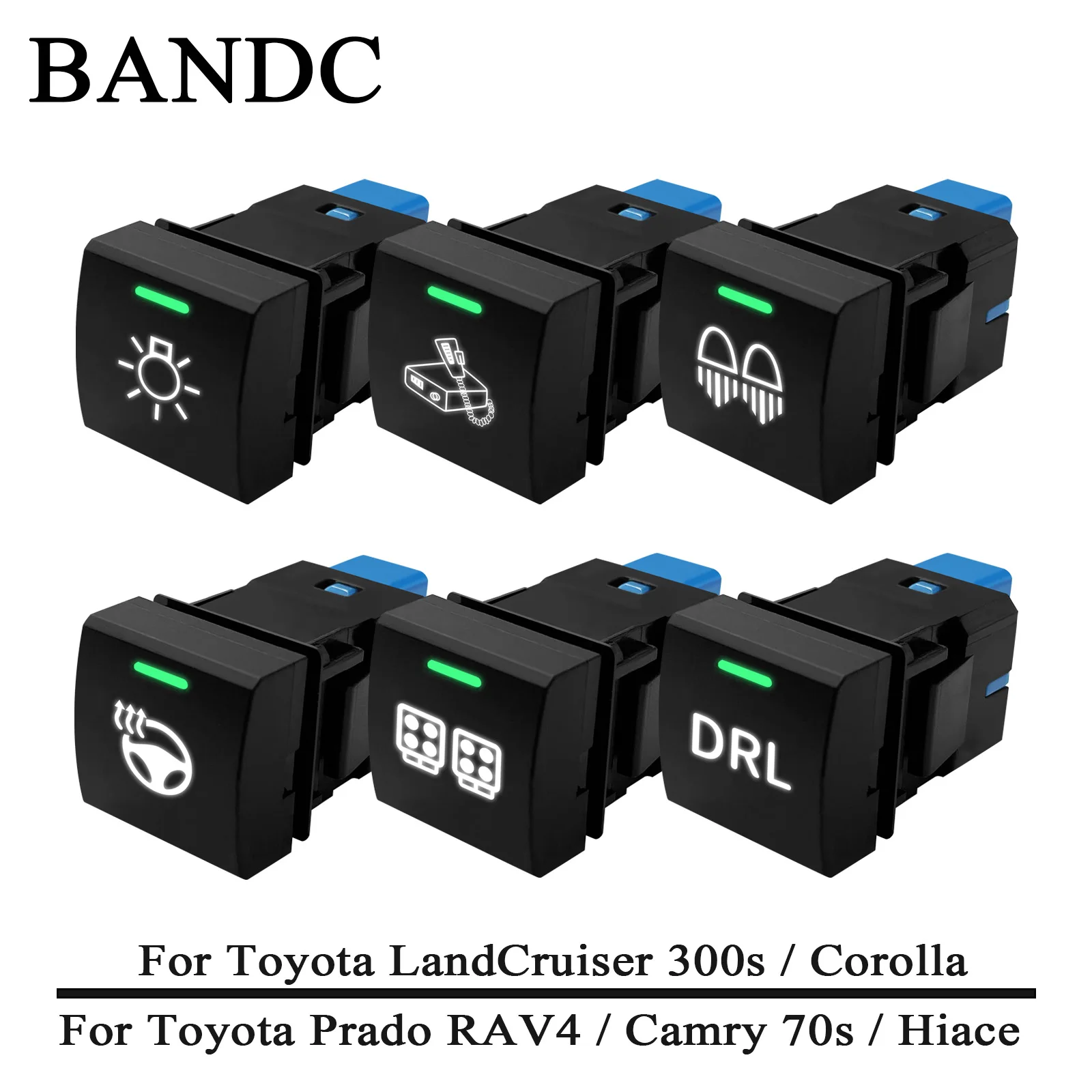 12V Green White LED Push Switch with Wire DRL Radar Camera Power ON-OFF For Toyota Prado RAV4 Hiace Camry LC300 Corolla 2018-Up