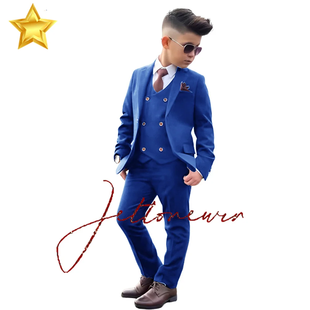 

Royal Blue Boys Suit 3 Piece Formal Jacket Vest Pants Kids Slim Fit Outfit New Design Wedding Tuxedo 2-16 Years Old Clothes