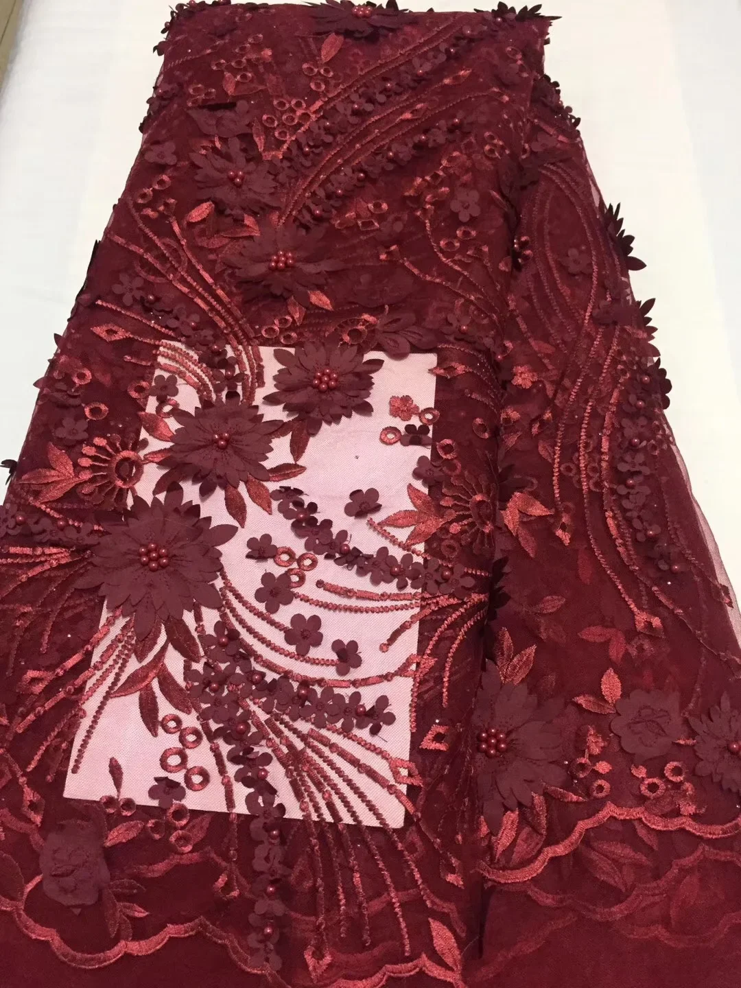 

2018 Latest French Nigerian Laces Fabric High Quality Tulle African Laces Fabric Wedding African French Tulle Lace CD1822 Red