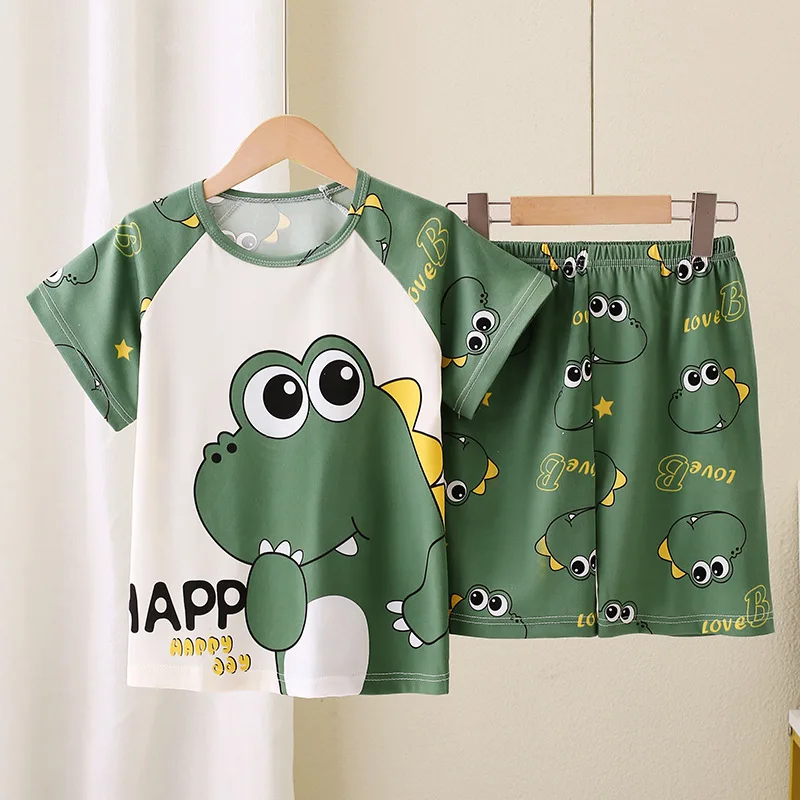 Girls pajamas children's summer thin short-sleeved suits boys and girls summer large and medium-sized children's home clothes image 4