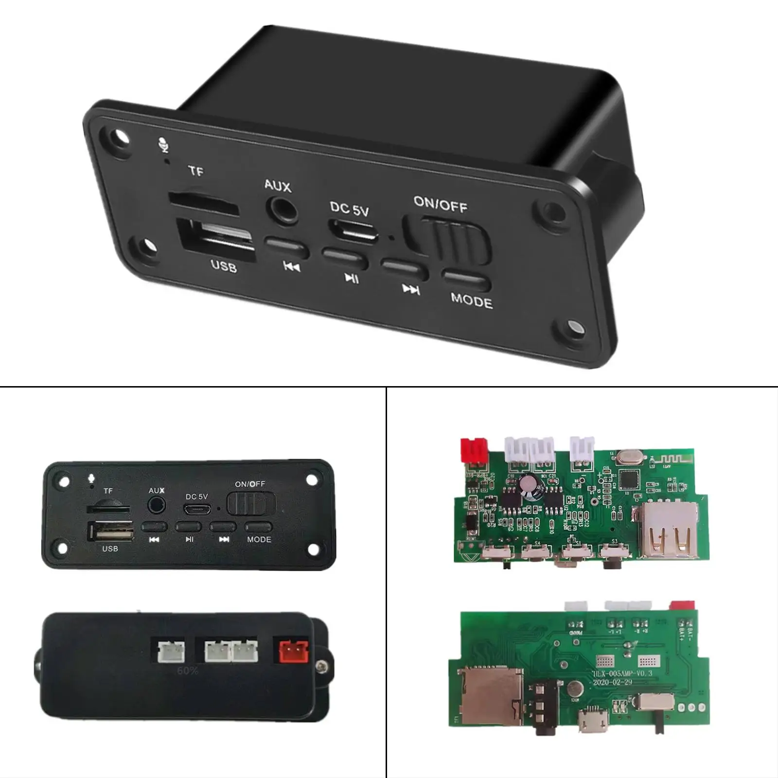 Placa de MP3, entrada auxiliar del módulo, reproductor de módulo de audio con amplificador de potencia 2 x 3 W, compatible con tarjeta MP3 USB TF