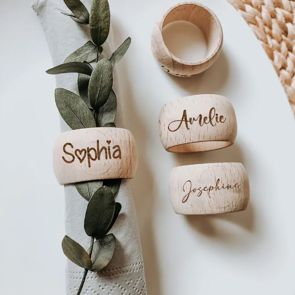Personalized Wooden Napkin Ring with Name Custom Wedding Table Hosting Decor Housewarming Gift First Communion Christmas Gifts
