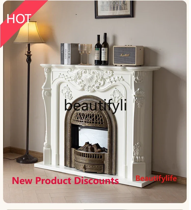 

E46 Full solid wood carving flower fireplace cabinet simulation fire, fireplace decorative cabinet, integrated