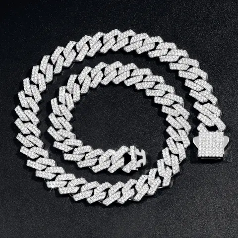 20-Inch Double-Drain Cuban Chain Unisex Ice-Frozen Edition Sparkling Diamond-Shaped Hip-Hop Style Cuban Necklace Jewelry