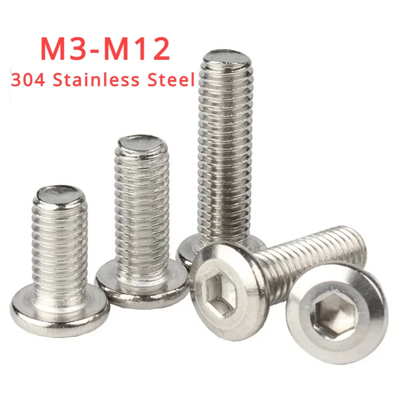 M2-M12 304 Stainless Steel Chamfered Flat Head Screws Flat Round Head Bevelled Hexagon Socket Screws